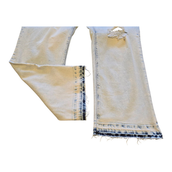 Risen Jeans Light Acid Wash Womens 2XL Straight Leg High Waist Crop Distressed - Picture 10 of 15